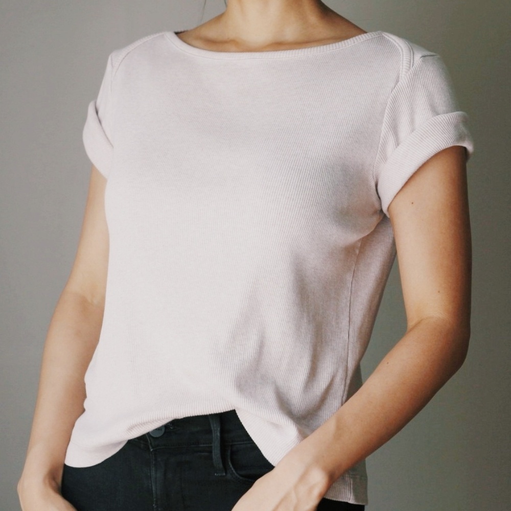 Vintage 100% Cotton Beige Boat Neck Tee